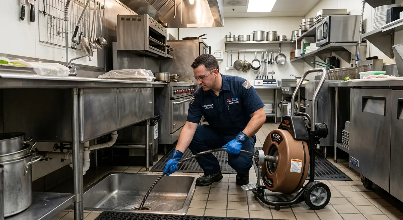 Commercial drain cleaning service in a restaurant kitchen in East Wenatchee